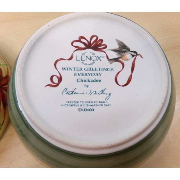 Lenox Winter Greetings Chickadee Everyday 7" Soup Cereal Bowls Lot of 2 - Picture 6 of 7